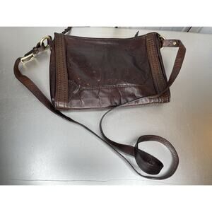 NINO Bossi Distressed Leather Shoulder Crossbody Bag Brown Boho